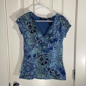 Axcess Liz Claiborne Blue V Neck Blouse Size Small